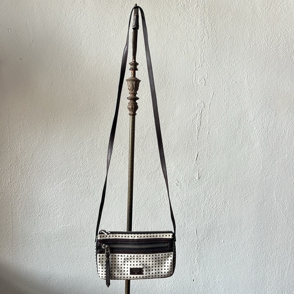 FOSSIL Dawson Black & White Polka Dot Canvas Crossbody Purse Shoulder Bag - Picture 2 of 4